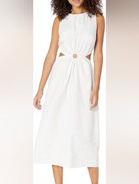 Linen Side Cutout Dress The Drop Women's Sade NWT XS White
